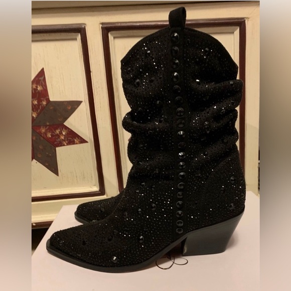 Jessica Simpson Black Studded Blingy ankle western Boots - Picture 4 of 7